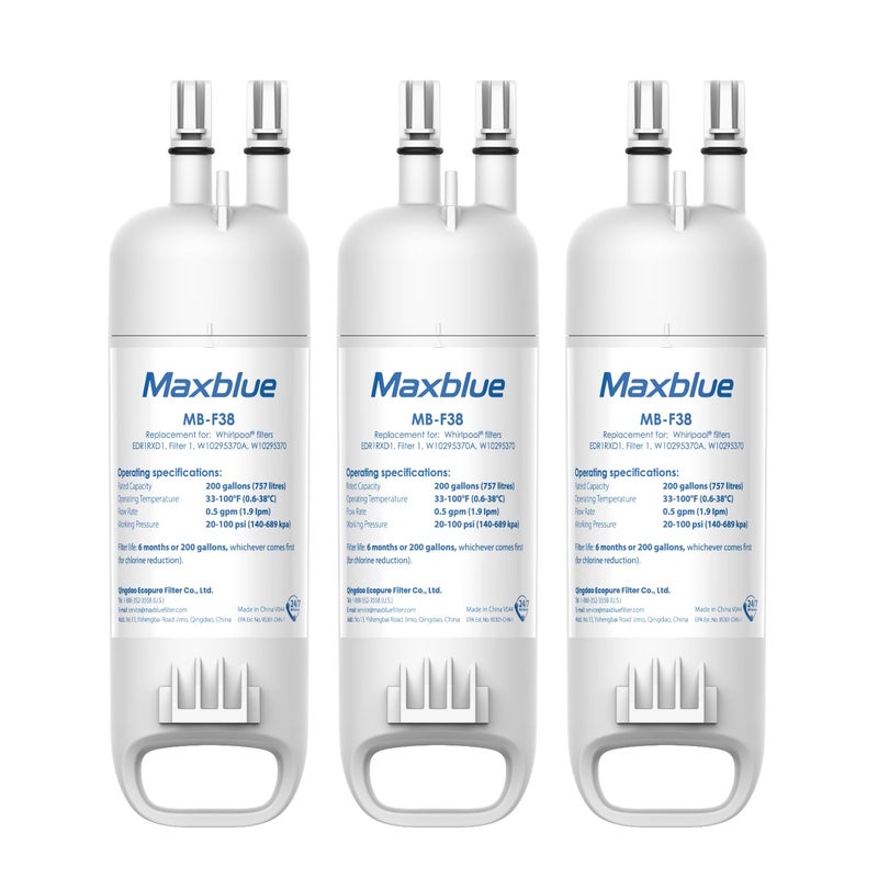 Maxblue W10295370A Replacement for EverydropÂ® Filter 1, WhirlpoolÂ® EDR1RXD1, EDR1RXD1B, P8RFWB2L, P4RFWB, KenmoreÂ® 46-9081, 46-9930, MB-F38 Refrigerator Water Filter, 3 Filters (Package May Vary) - Image 1